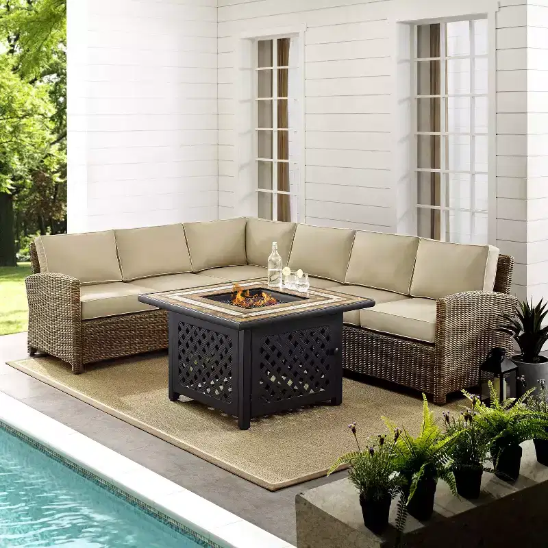 Bradenton 5pc Outdoor Wicker Sectional Set with Fire Table - Crosley