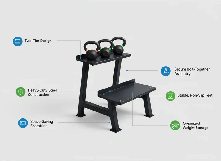 Heavy-Duty Steel Commercial Kettlebell Storage Rack ¨C Compact Gym Organizer for Kettlebells ¨C Space-Saving Weight Rack for Home Gym