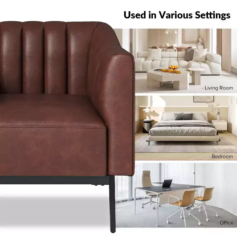 Carsten Industry 30 Wide Faux Leather Chair with Metal Leg|HULALA HOME-BROWN