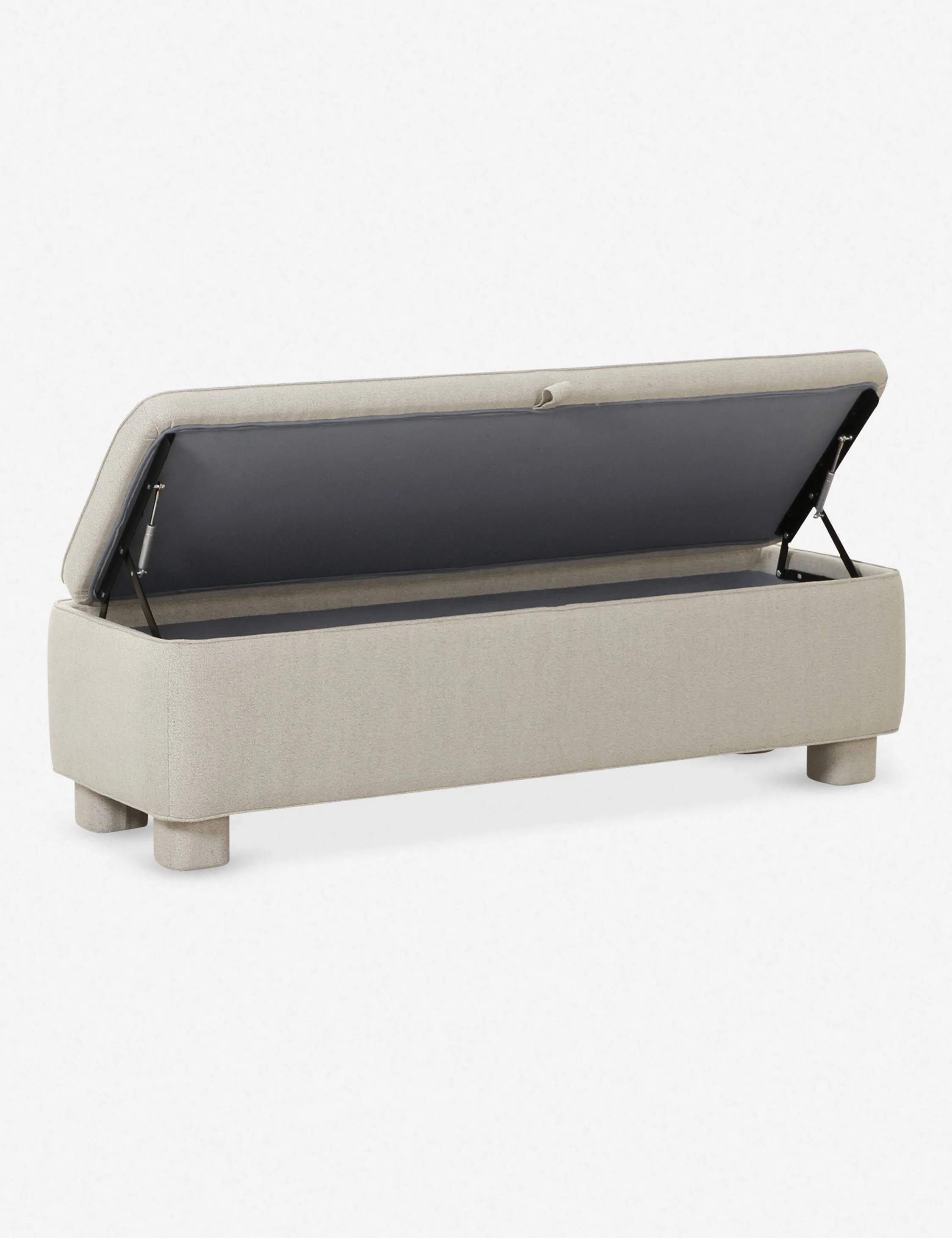 Bench - This upholstered bench is infused with timeless character, featuring inside for linens, pillows, and blankets