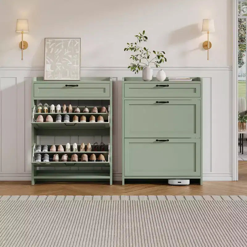 Modern Turn Drawer Shoe Cabinet, Space-Saving Storage Organizer for Entryway