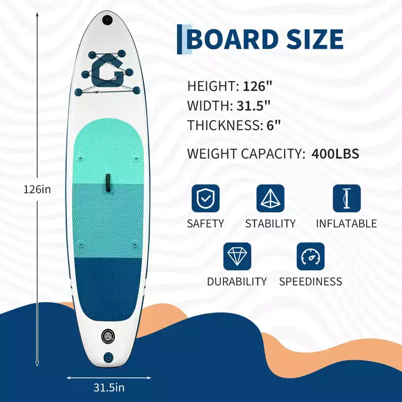 Inflatable Stand Up Paddle Board (SUP) with Premium Accessories, 2-in-1 Paddle, Wide Stable Design, Non-Slip Deck for Adults & Youth