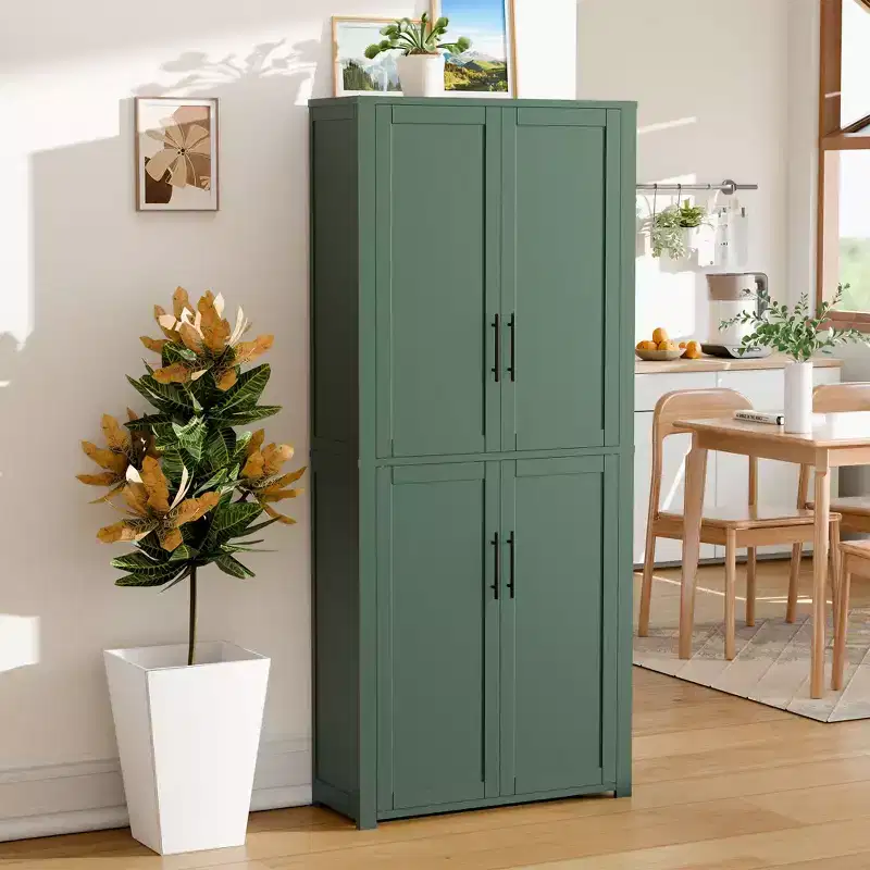 Kitchen Pantry Cabinet, Freestanding Food Storage Cabinet with 4 Doors & Adjustable Shelves, Floor Utility Storage Organizer