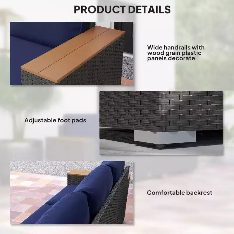 3-Seat Outdoor Patio Sofa with Cushions, PE Rattan Wicker Sofa with Wide Armrests, Outdoor Wicker Couch