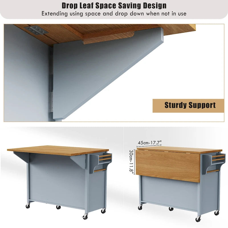 White Drop Leaf Kitchen Island Cart for 1–2 Person, No Stool