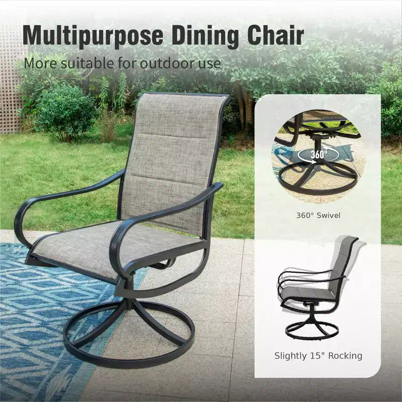 Captiva Designs 9pc Patio Dining Extendable Black Steel Rectangle Table & Textilene Swivel Chairs