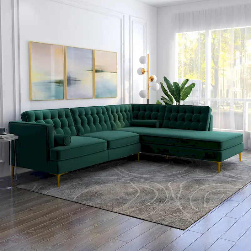 Velvet Modern Tufted Living Room Corner Sectional Sofa
