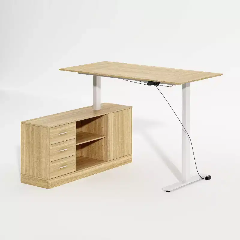 Oak-Effect Height-Adjustable L-Shaped Office Desk Sewing Desk 3 Drawers + Open Storage