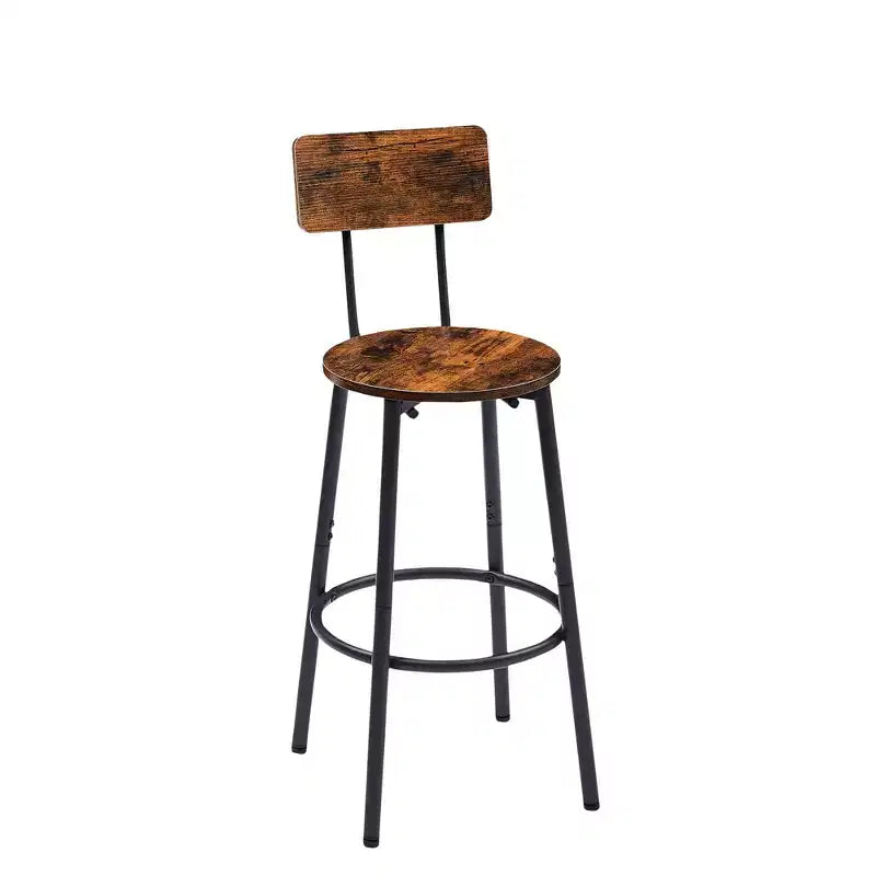 Round Bar Stool Set with Shelves, Rustic Backrest Stools for Home Bar and Kitchen