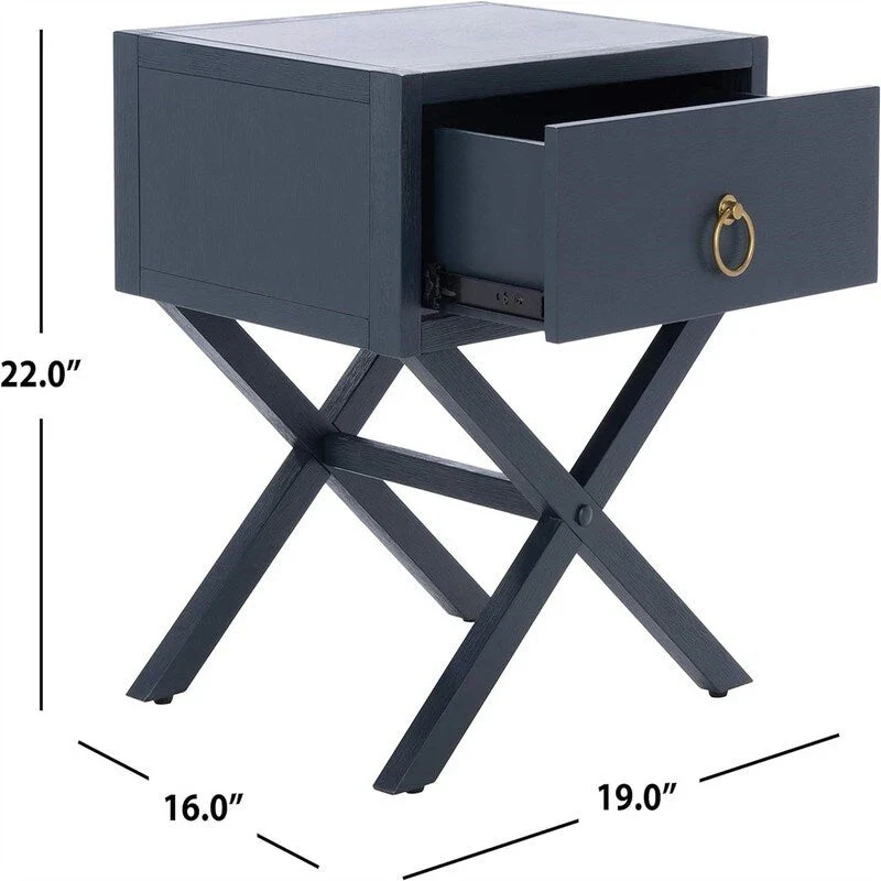 Navy and Gold 1-Drawer Nightstand | Glam Style Bedside Table