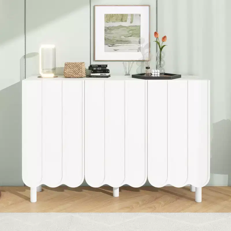 Minimalist Shoe Cabinet with Wave Doors and Adjustable Shelves