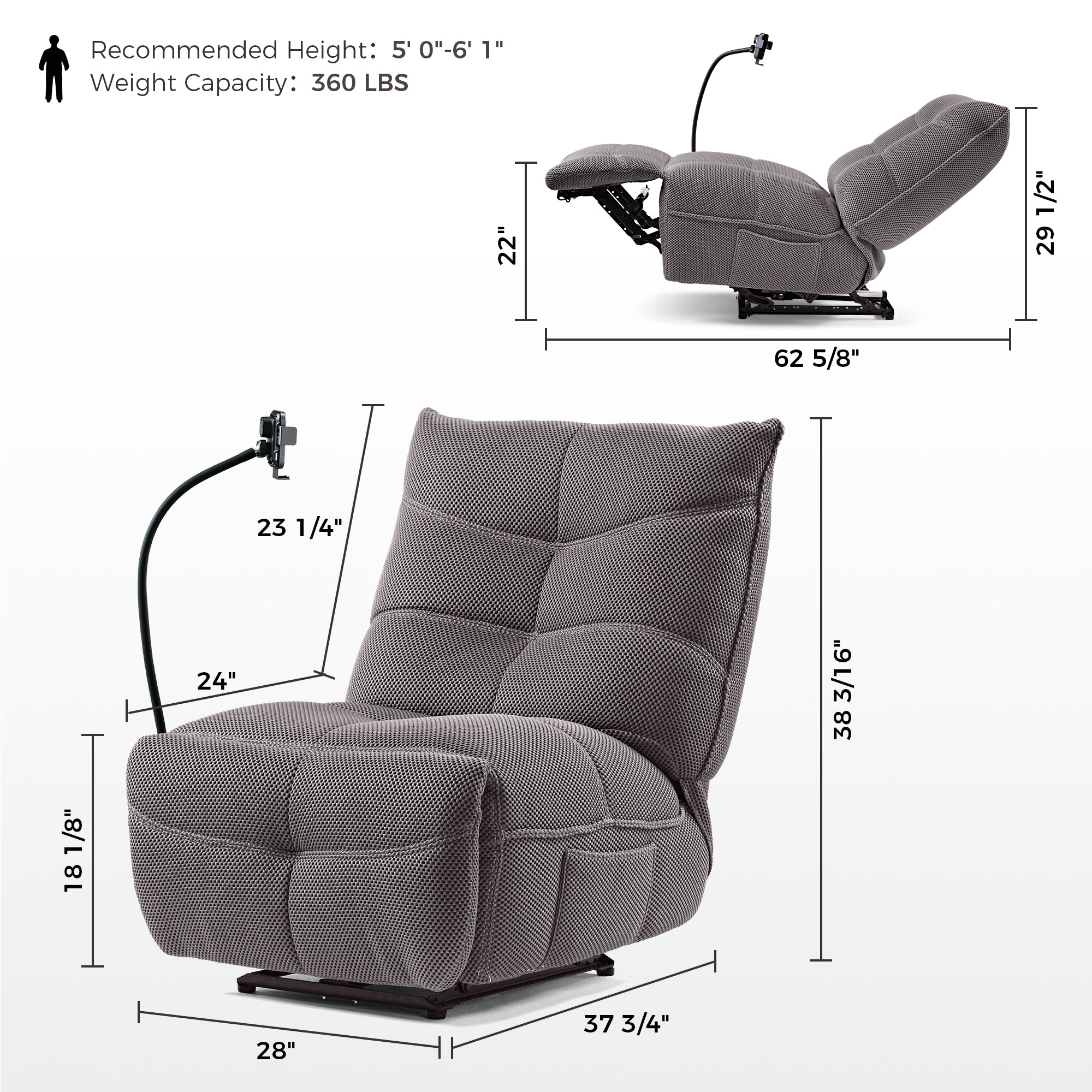 Recliner with Wireless Charging and USB Port