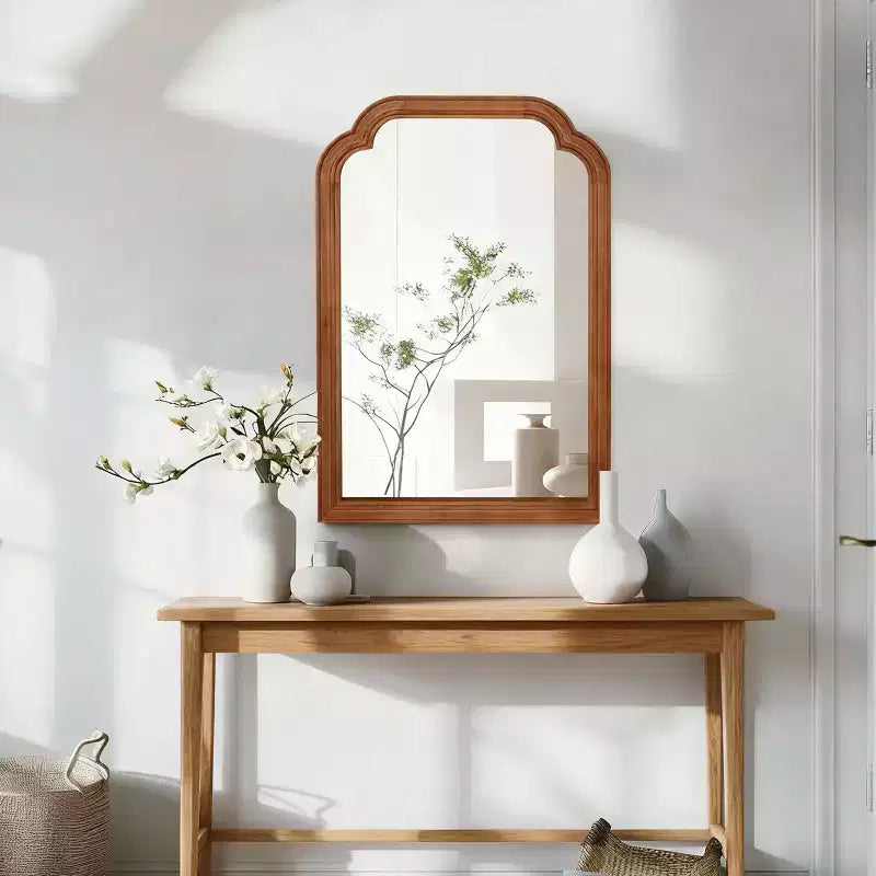 Modern Rounded Edges Decorative Wall Mirror, Solid Wood Frame
