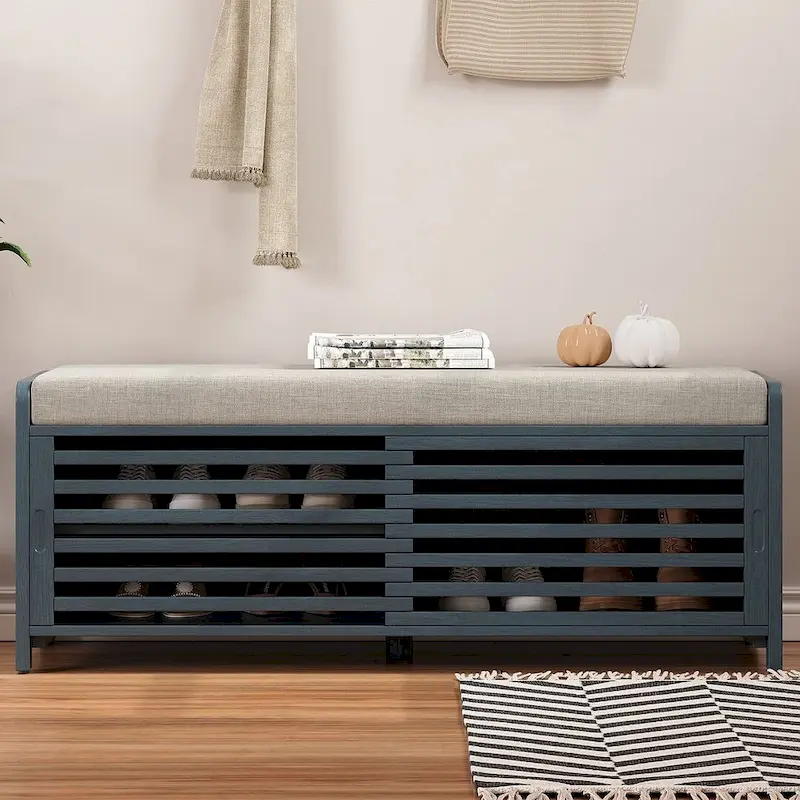 43.30 Solid Wood Storage Bench with Contemporary Distressed Blinds
