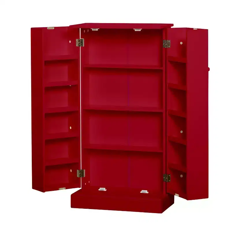 Buylateral Utility Pantry Red: Transitional Style, MDF Construction, 3 Adjustable Shelves, 10 Door Compartments