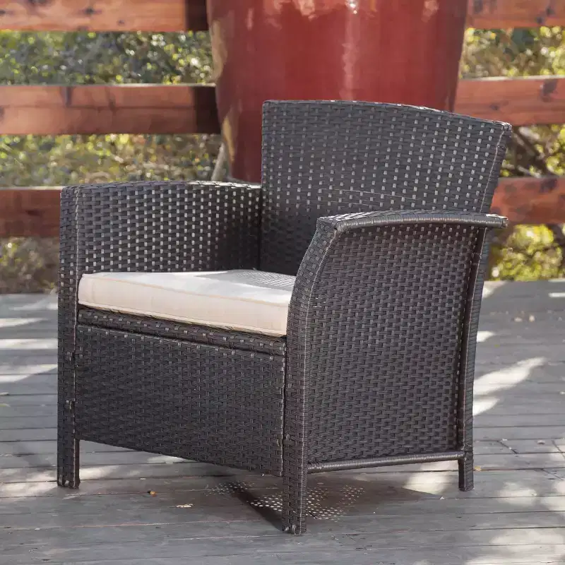 GDFStudio Clearwater Outdoor Wicker 4 Seater Chat Set with Cushions