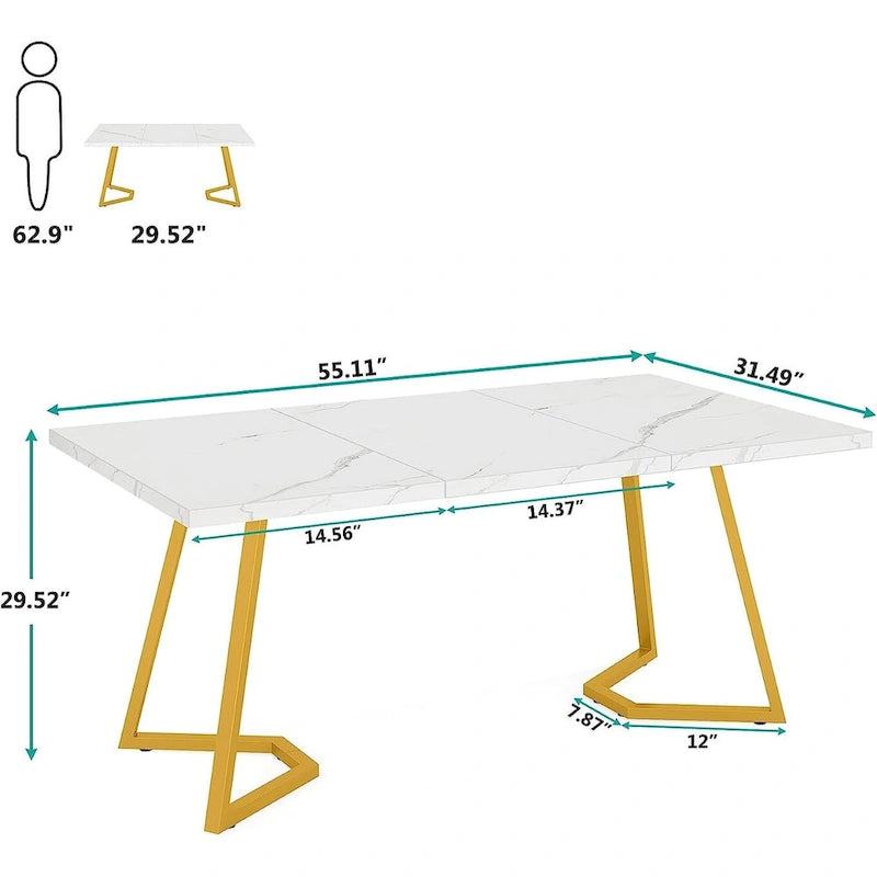 Dining Table – White & Gold / Brown / Grey, Faux Marble Top, Metal Frame, Adjustable Feet, Modern Style
