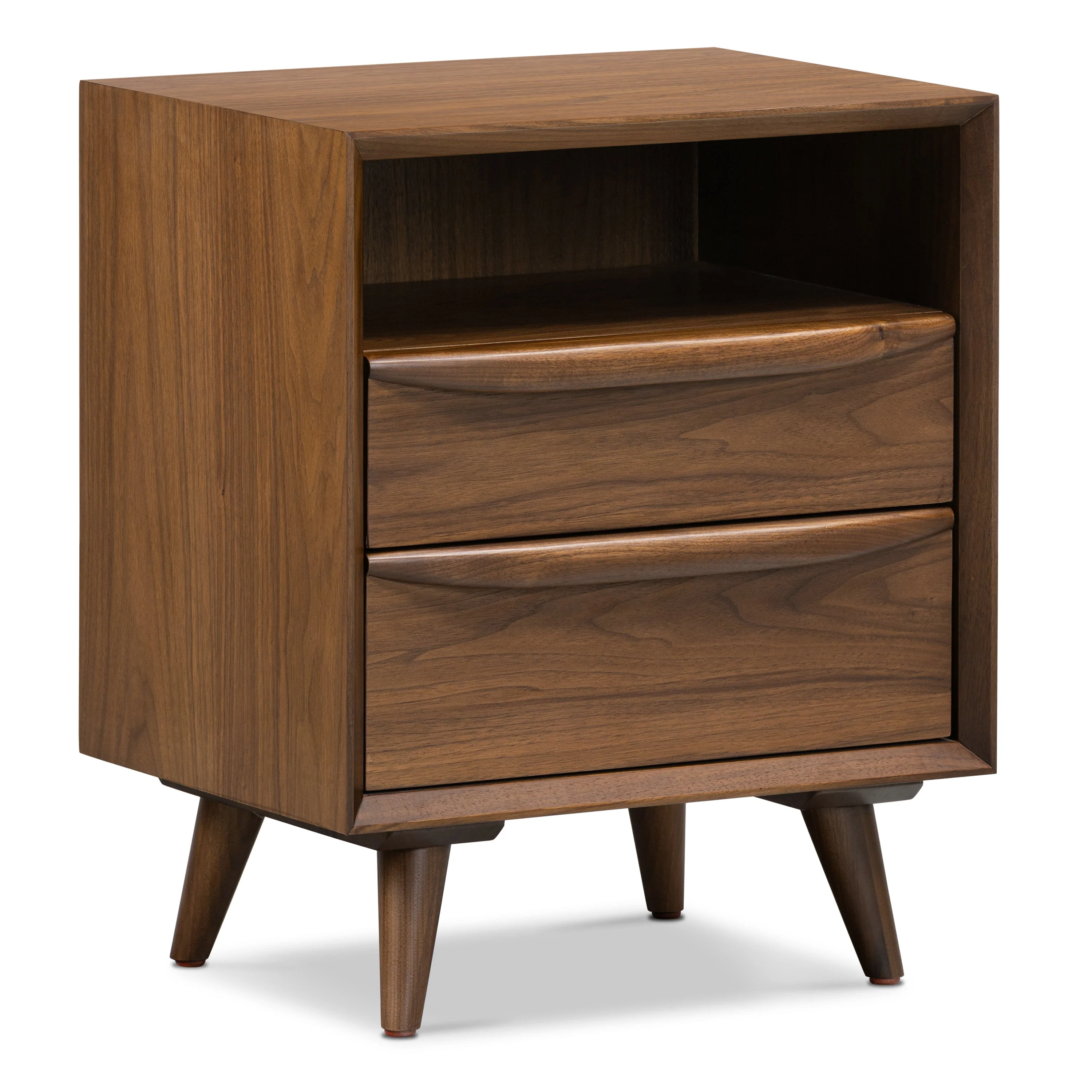 Mid-Century Modern Walnut Walnut Wood Nightstand with Solid Walnut