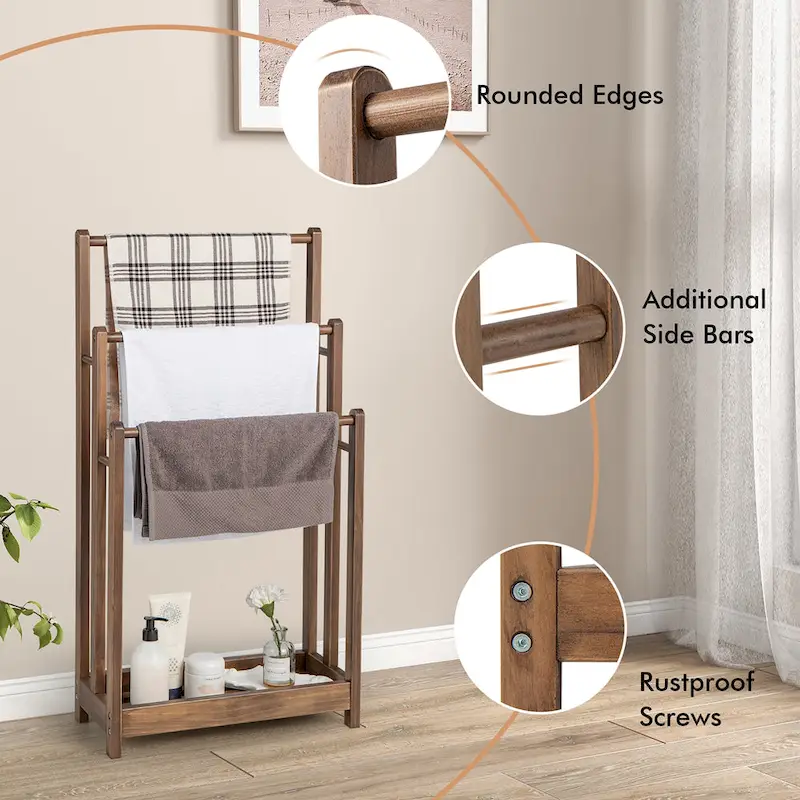 3-Bar Freestanding Towel Rack w/ Bottom Storage Shelf