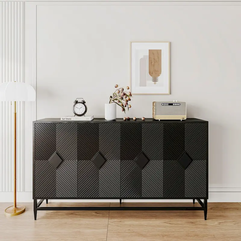 Accent Lacquered 4-Door Wooden Sideboard Buffet Server Cabinet