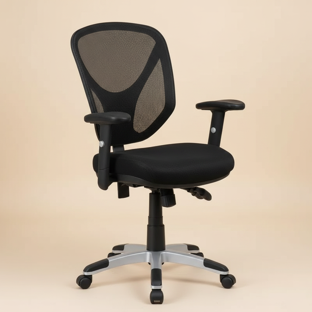 Mid-Back Black Mesh Multifunction Swivel Ergonomic Task Office Chair - Arms