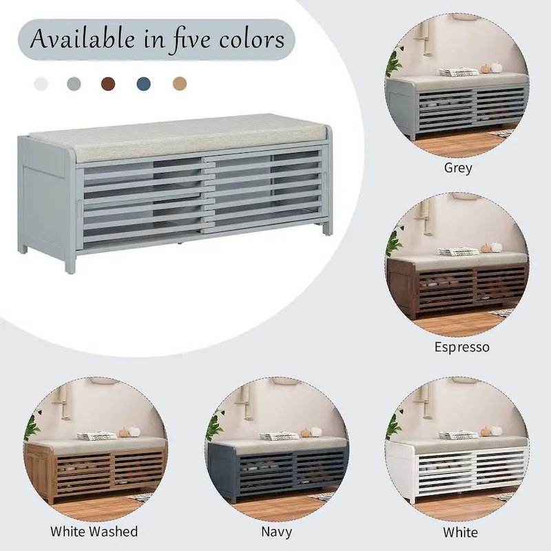 43.30 Solid Wood Storage Bench with Contemporary Distressed Blinds