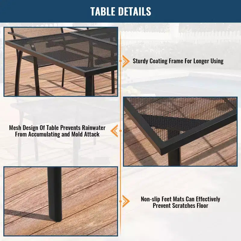 CLIHOME 9-Piece Outdoor Dining Set,Steel Frame Mesh Table & Chairs Set