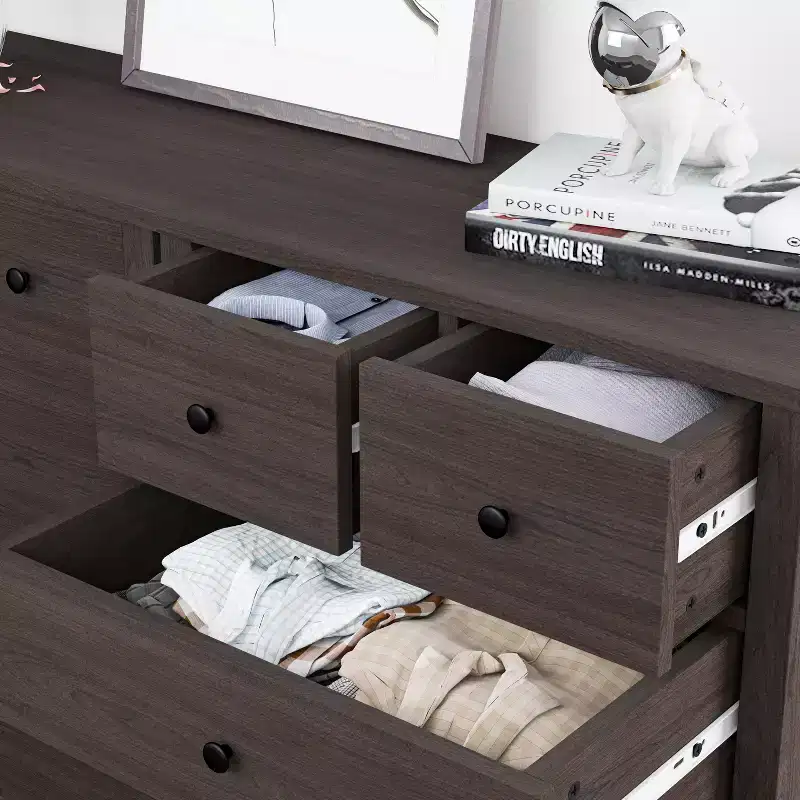 5-Drawer Fluted Dresser with Gold Metal Handles and Legs