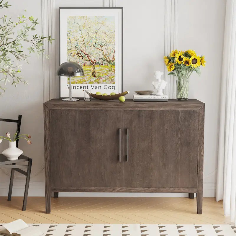 2-Door Wood Cabinet with Adjustable Shelf and Oak Legs