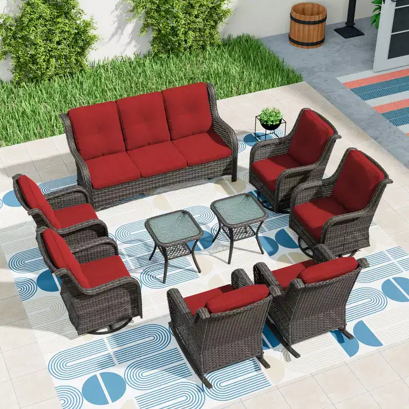 UPTIOT 9 Pieces Outdoor Wicker Sectional Sofa