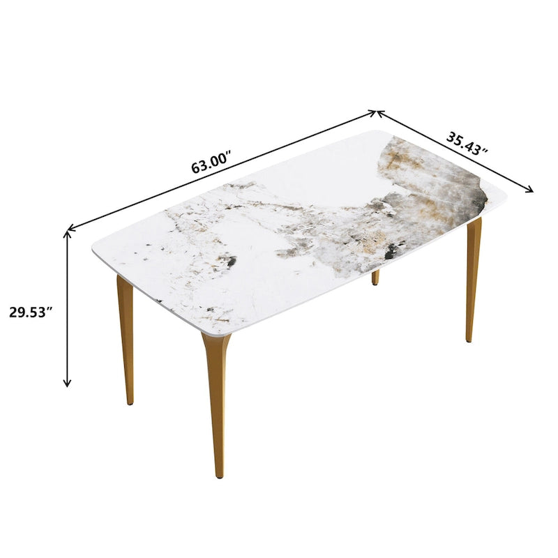 White & Black / Purple / Gold Sintered Stone Top Dining Table with Metal Legs for 4–6 Person