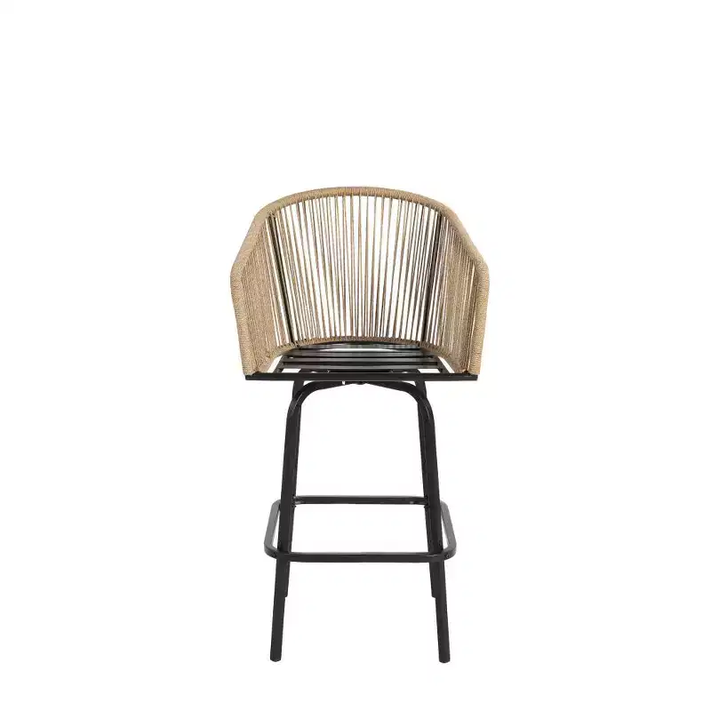 Whisen 2-Piece Patio Bar Stools with Armrests & Backrest, Wicker Bar Stools for Backyard, Garden