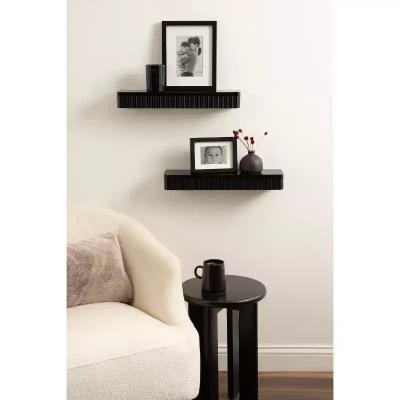 Kate & Laurel All Things Decor Set of 2 Reid Ribbed Floating Shelves Black