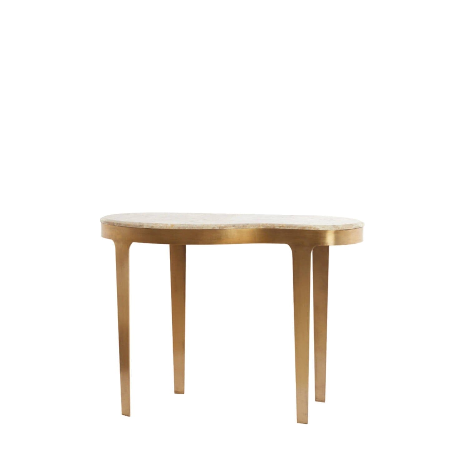 Antique Bronze Abstract Shaped Console Table with Taupe Marble Top