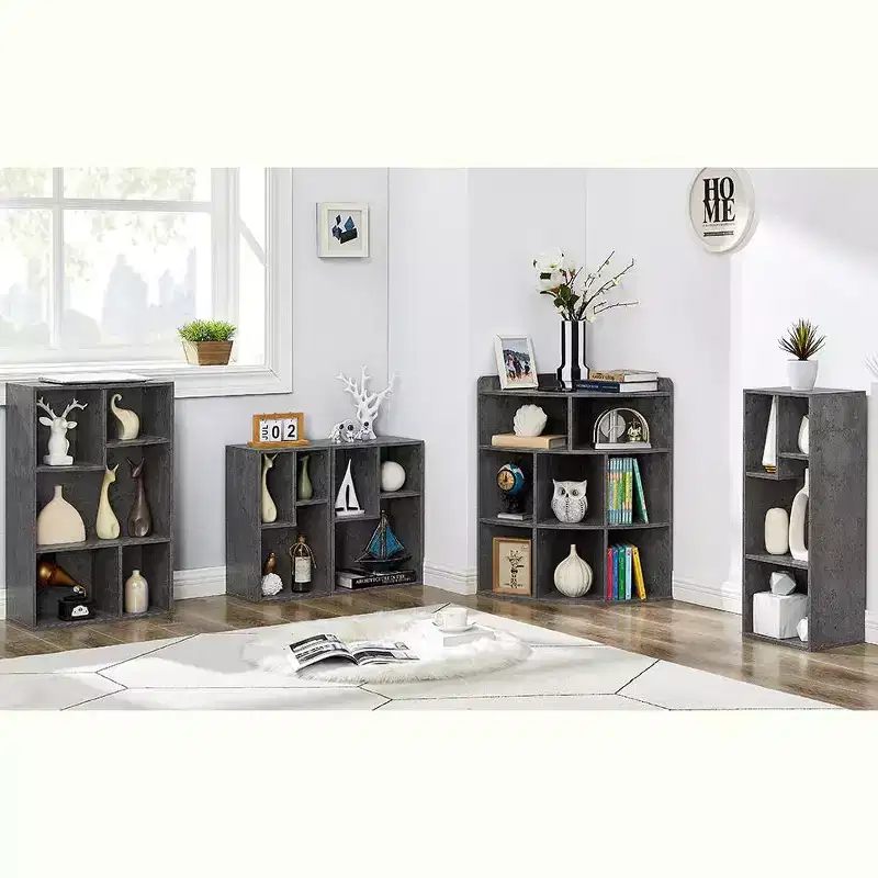 VECELO Corner Cabinet, 3-Tier Cube Storage Organizer, Triangle Bookcases with 8 Cubbies