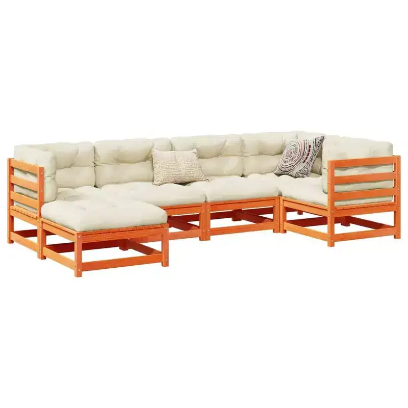 vidaXL Patio Sofa Set Modular Sofas and Footstool 6 Piece Solid Wood Pine