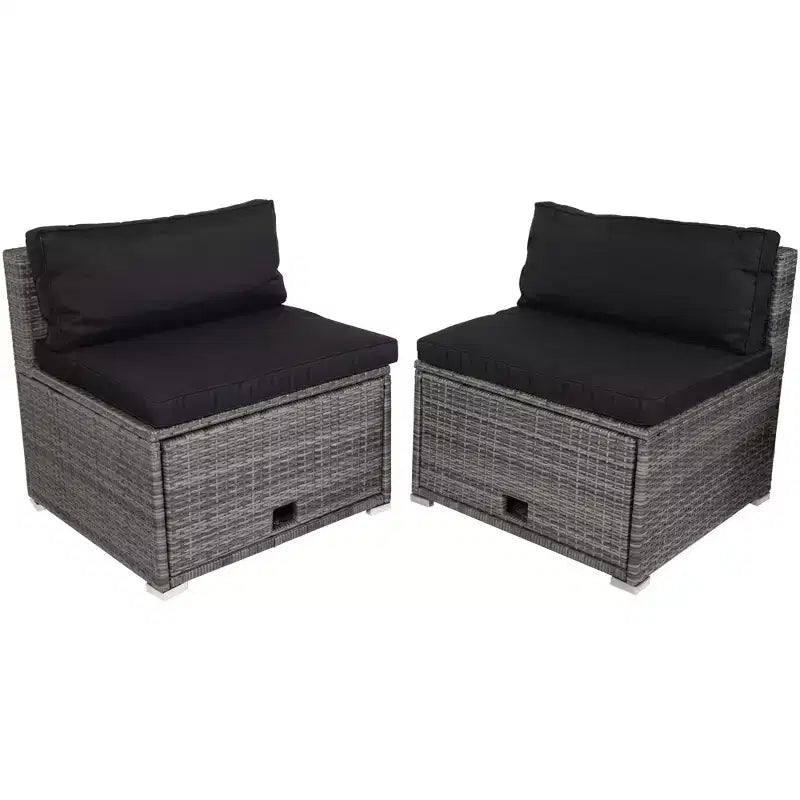 Northlight Taupe Outdoor Wicker Lounge Sectional Set with Coffee Table and Glass Top