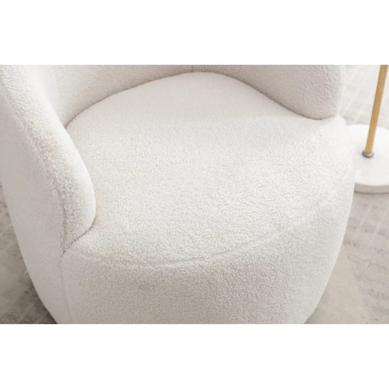 Swivel Accent Armchair Teddy Fabric Upholstered Barrel Chair with Black Point Round Swivel Metal Base