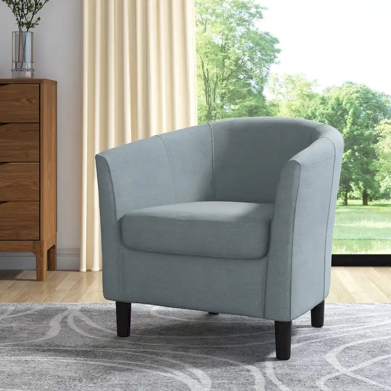 Upholstered Modern Barrel Accent Chair with Wood Legs
