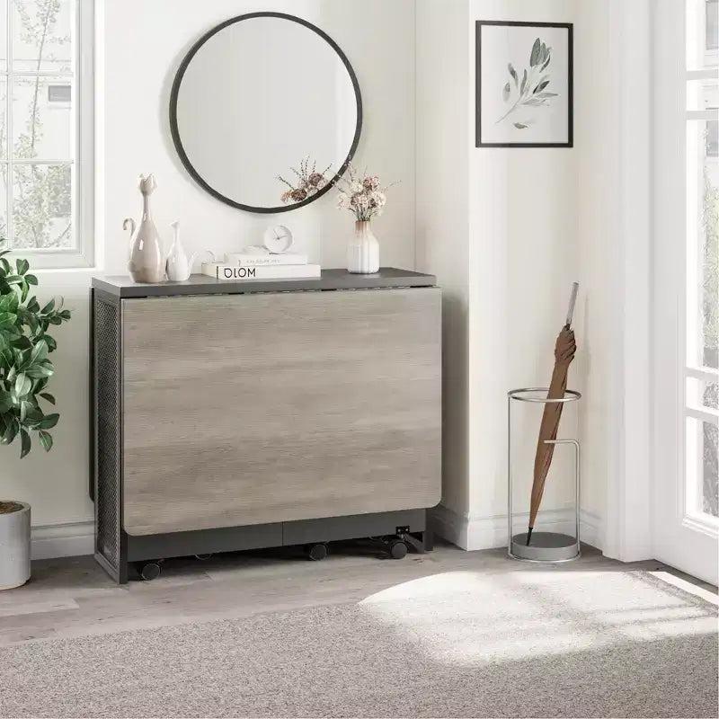 Folding Dining Table for Kitchen, Space Saving Dining Table, Extendable Kitchen Drop Leaf Table with 6 Wheels for Small Space