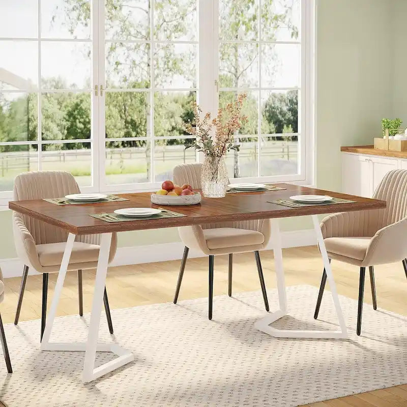 Dining Table – White & Gold / Brown / Grey, Faux Marble Top, Metal Frame, Adjustable Feet, Modern Style