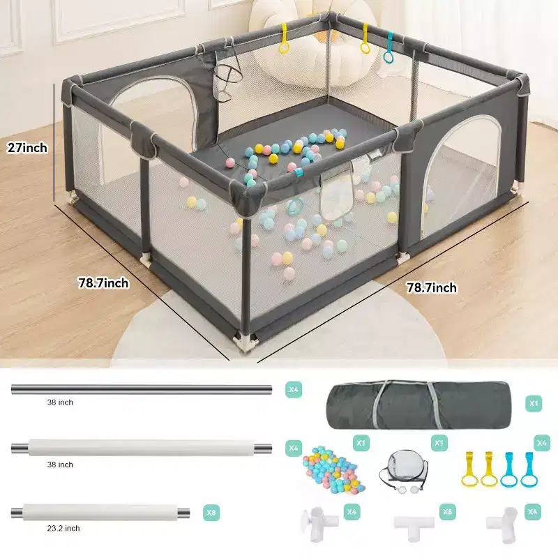 GOTGELIF 79x79 4-Panel Baby Playpen Spacious & Secure Portable Playard