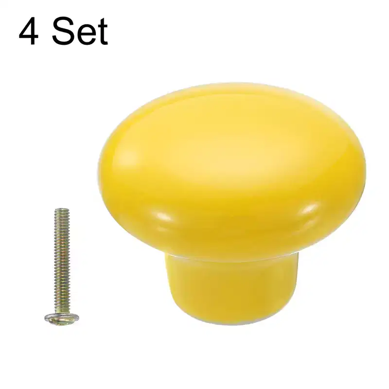 Unique Bargains Round Ceramic Drawer Knobs with Screw for Cupboard Wardrobe 4 Pcs
