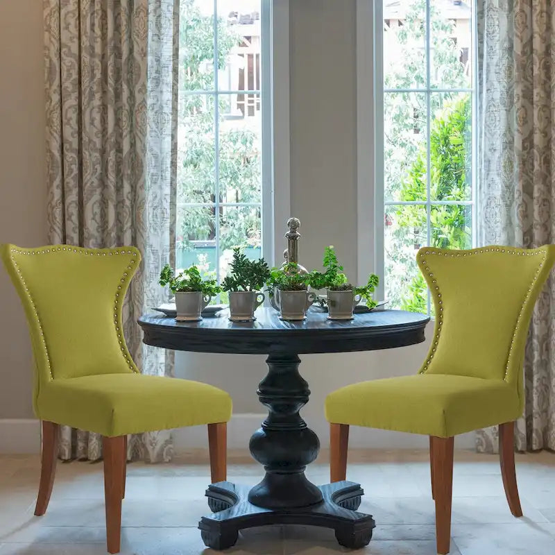 Armless Upholstered Dining Chair – Off-White Floral / Gold Floral / Moss Green / Jet Black / Brown Floral / Midnight Blue, Curved Back, Nailhead Trim, Seats 1