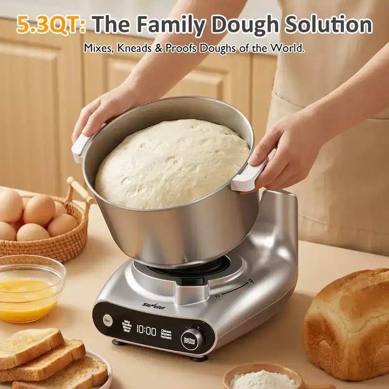Heynemo 4-in-1 Multifunction Stand Mixer with Fermentation, 5.3QT Electric Dough Mixer for Chinese & Western Dough, Juicer, Meat Grinder, Salad Maker