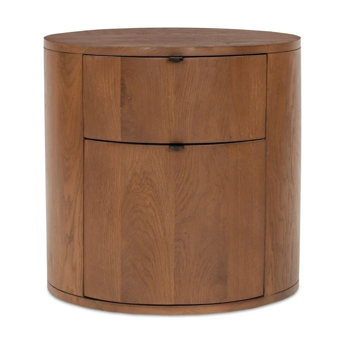 Minimalist Curved Solid Oak 2-Drawer Nightstand with Soft-Close Glides & Metal Pull for Bedroom