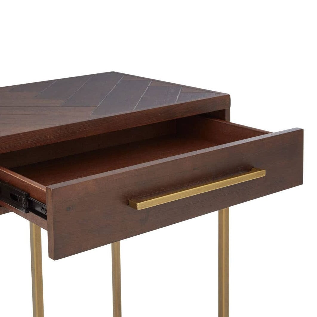 Dark Wood Console Table with Herringbone Detail