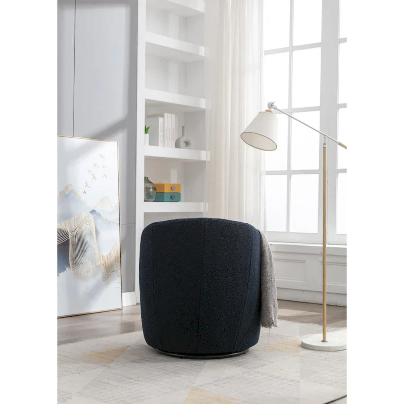 Green Chenille Swivel Barrel Chair with Metal Ring Base