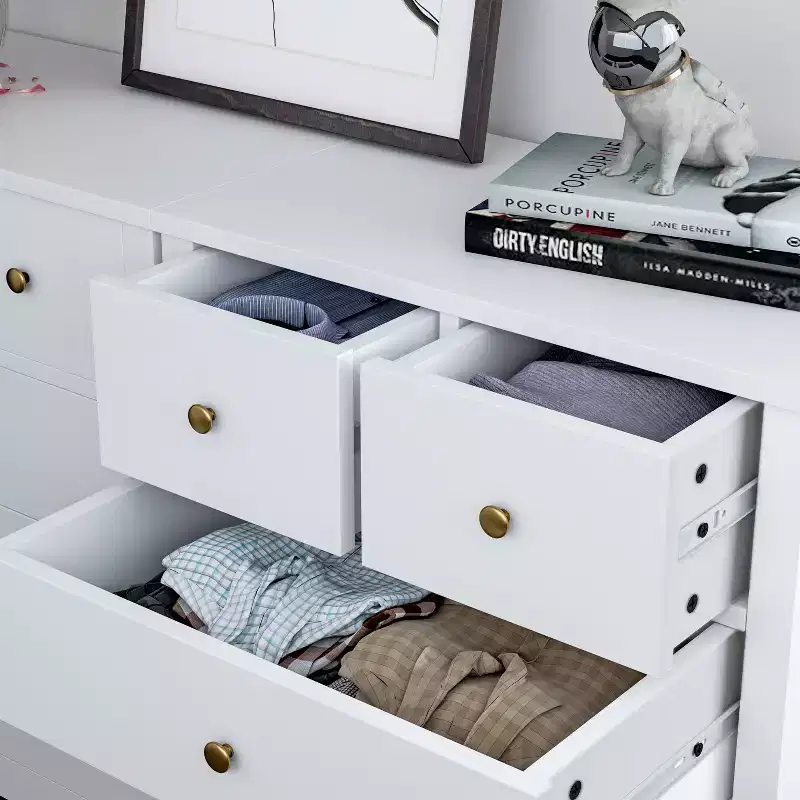 5-Drawer Fluted Dresser with Gold Metal Handles and Legs