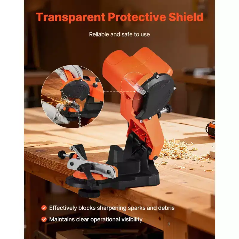 VEVOR Electric Chainsaw Sharpener, 85W Bench Saw Chain Sharpener 5000RPM, Professional Chainsaw Sharpening Tool with 2 Grinding Wheels, Orange&Black